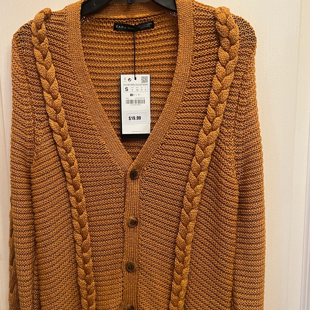 Cable Knit Cardigan Sweater - Brown